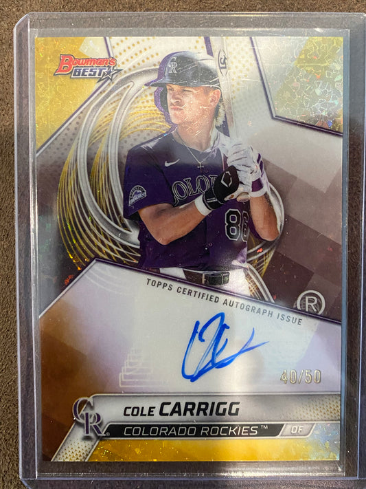 Cole Carrigg - 2025 Bowman's Best - GOLD Mini Diamond AUTO /50 - Rockies