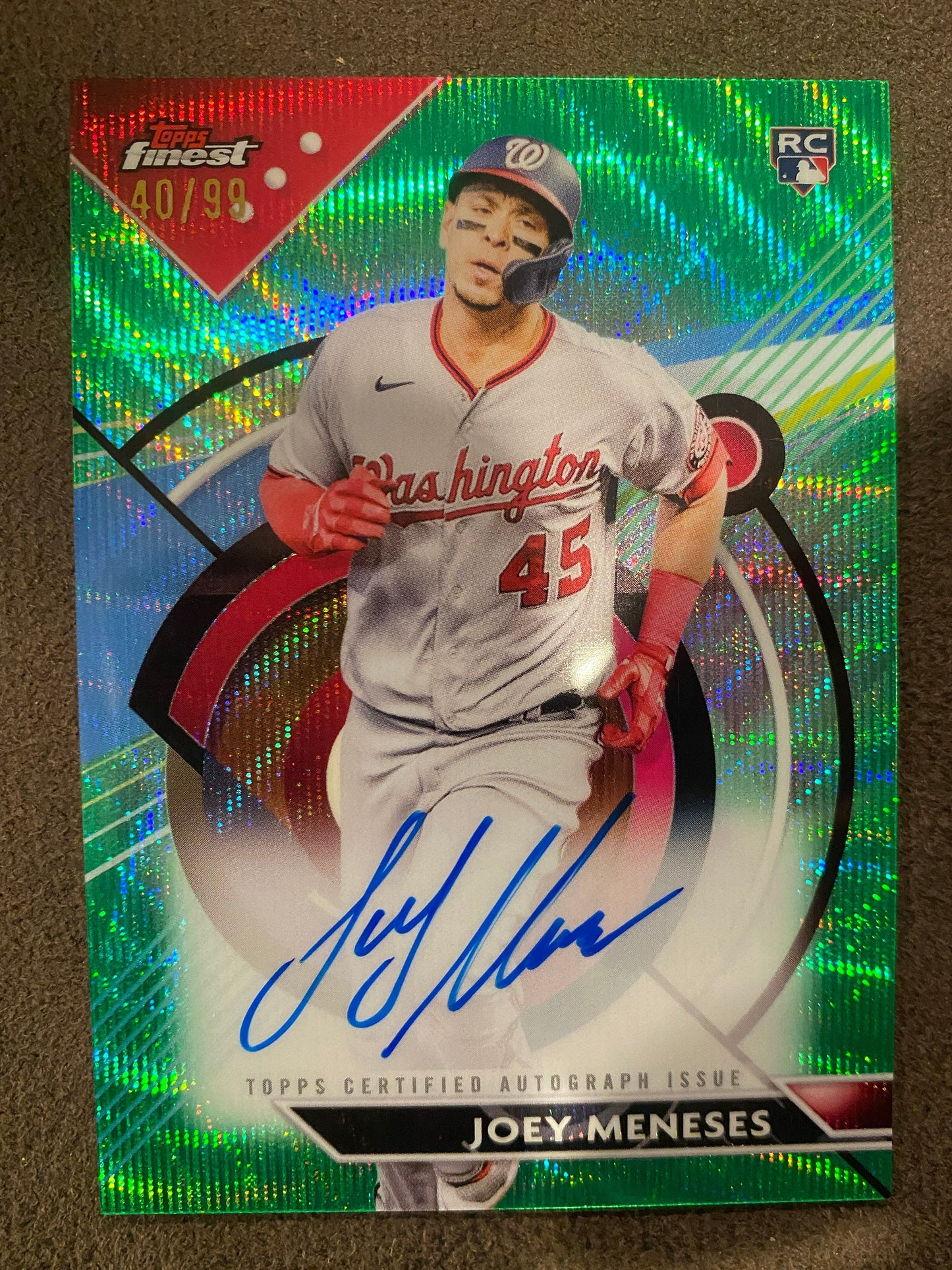 Joey Meneses - 2023 Topps Finest - Green Wave AUTO /99 - Nationals