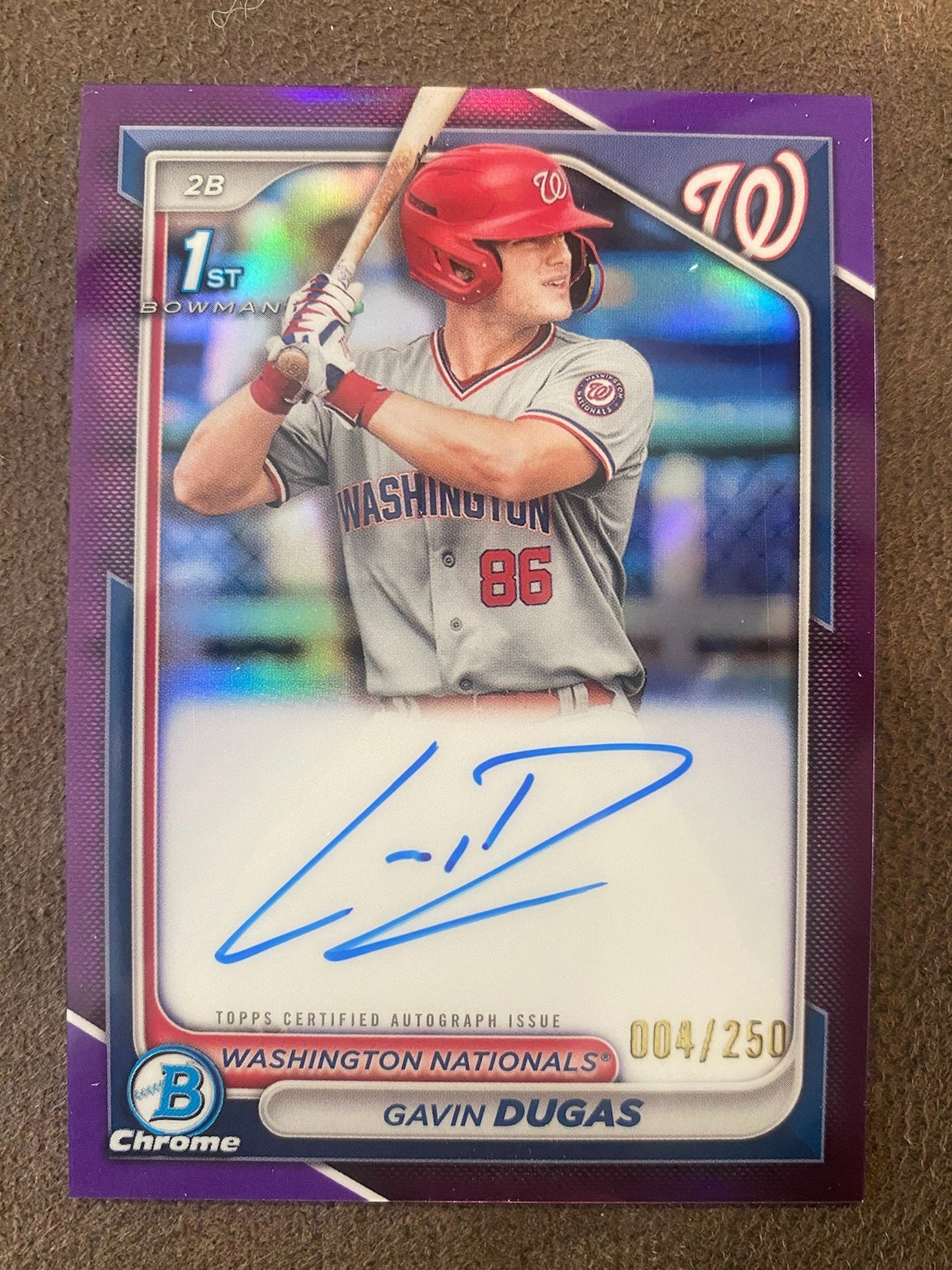 Gavin Dugas - 2024 Bowman Chrome - 1st Purple Refractor AUTO /250 - Nationals