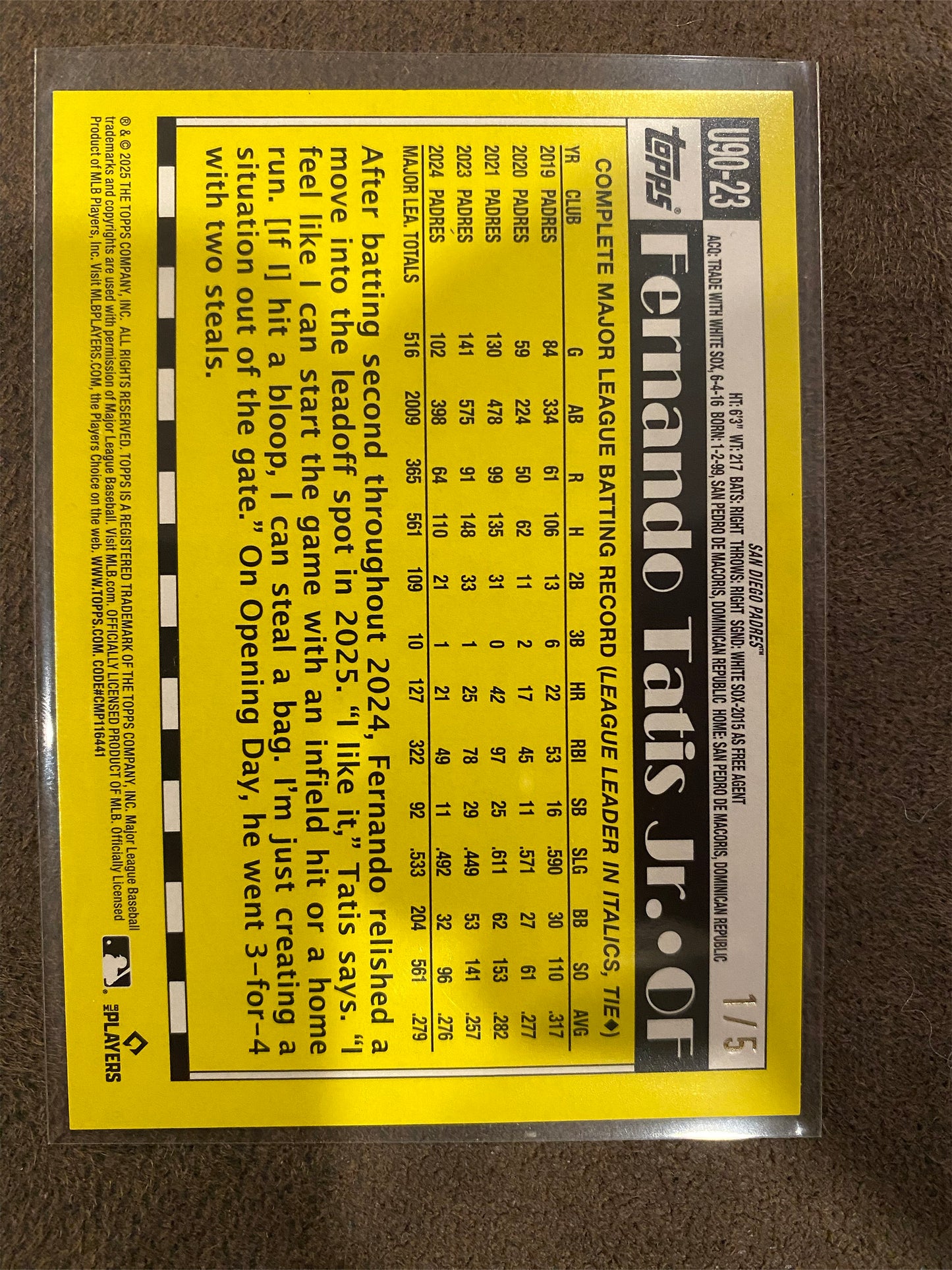 Fernando Tatis Jr. - 2025 Topps Update - 1990 Foil RED /5 - Padres