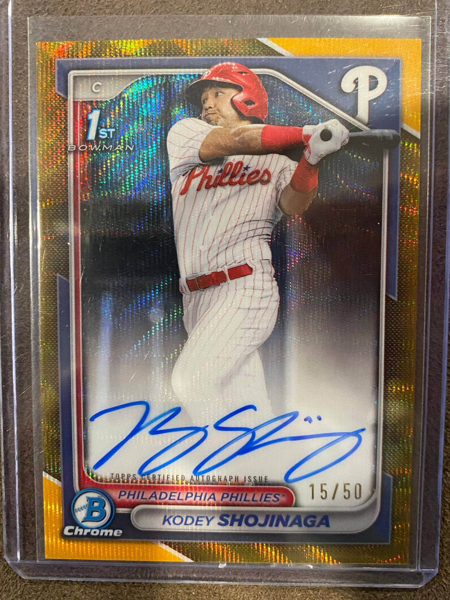 Kodey Shojinaga - 2024 Bowman - GOLD 1st Chrome Wave AUTO /50 - Phillies