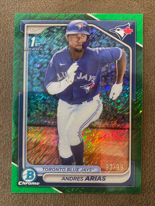 Andres Arias - 2024 Bowman Chrome - 1st Green Shimmer /99 - Blue Jays