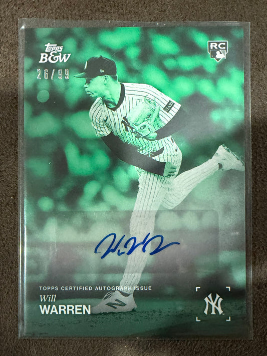 Will Warren - 2025 Topps Black & White - GREEN Rookie AUTO /99 - Yankees