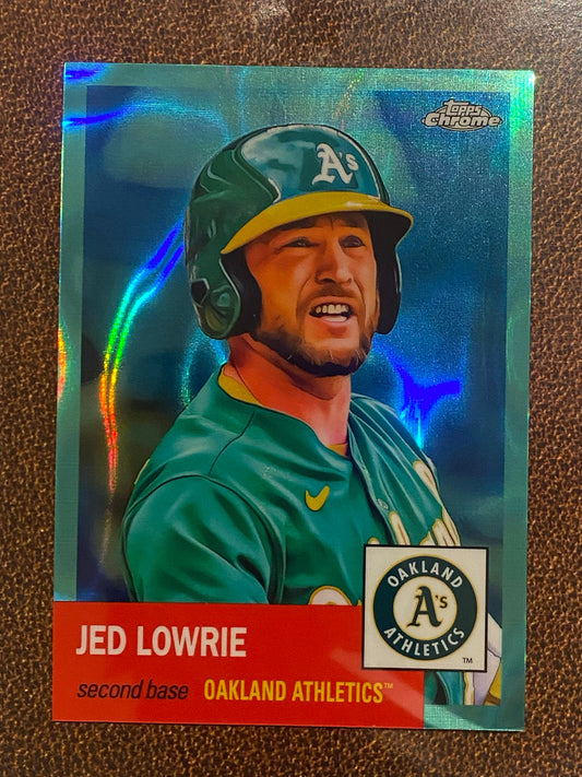 Jed Lowrie - 2022 Topps Chrome Platinum Anniversary - Aqua Raywave /299 - Athletics