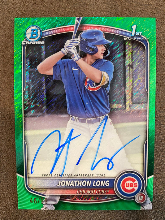 Jonathon Long - 2025 Bowman - Green Shimmer 1st Bowman AUTO /99 - Cubs