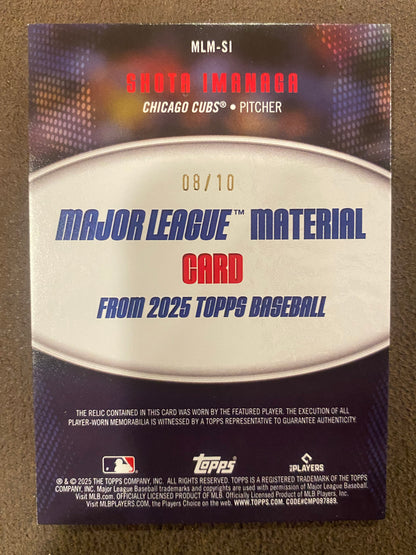 Shota Imanaga - 2025 Topps Series 1 - Major League Material Player Worn Relic 8/10 - Cubs
