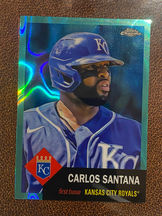 Carlos Santana - 2022 Topps Chrome Platinum Anniversary - Aqua Raywave /299 - Royals