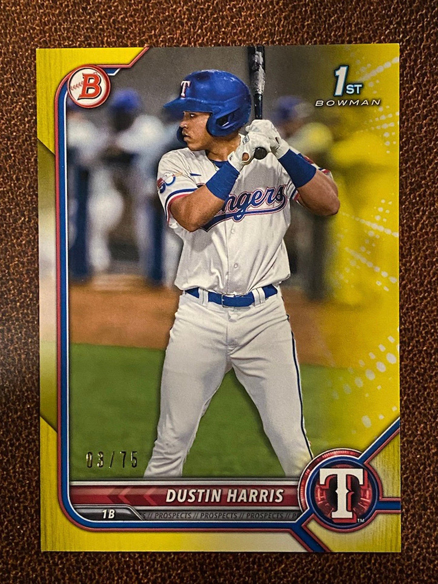 Dustin Harris - 2022 Bowman - 1st Yellow /75 - Rangers