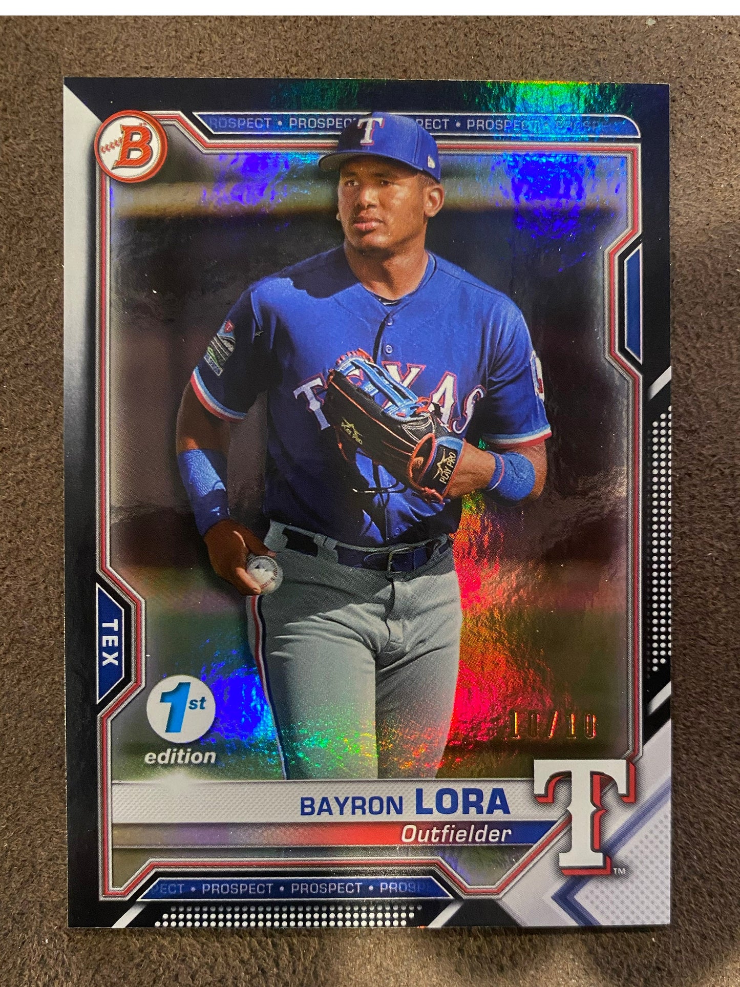 Bayron Lora - 2021 Bowman - 1st Edition BLACK Foil /10 - Rangers