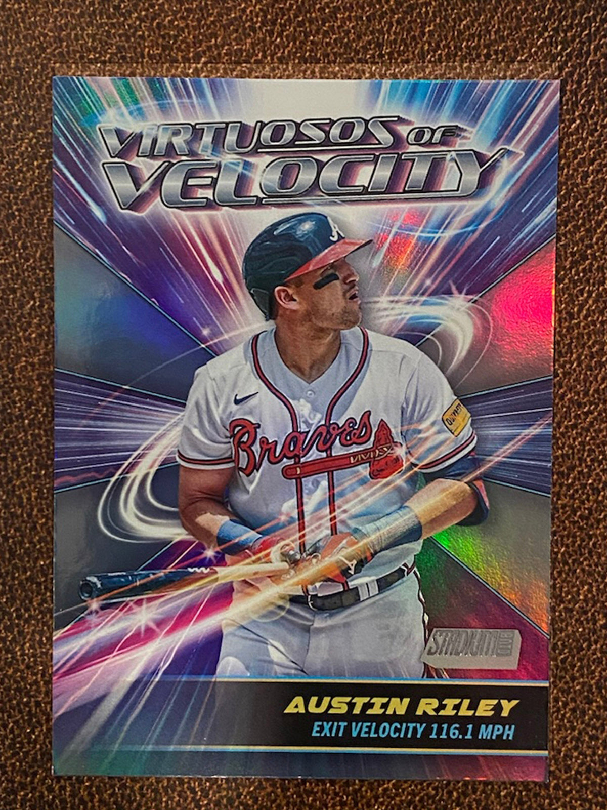 Austin Riley Stats Card Austin Riley - 2024 Topps Stadium Club - Virtuosos Of Velocity - Brave ...