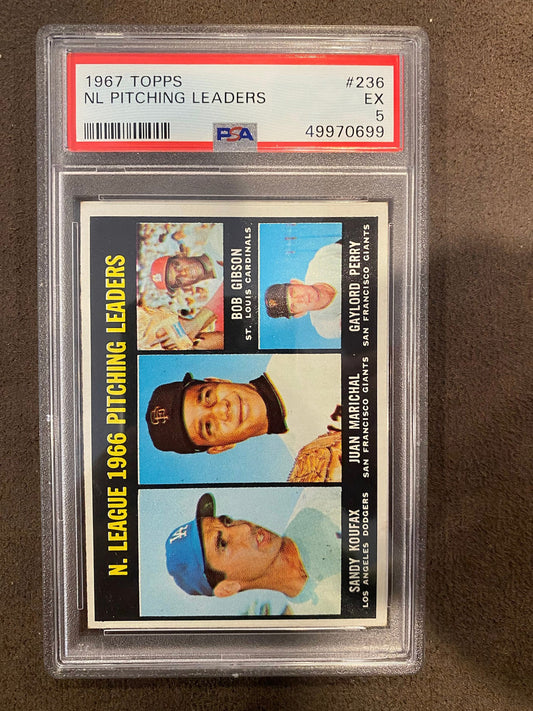 Koufax/Marichal/Gibson/Perry - 1967 Topps - NL Pitching Leaders (PSA 5) - Dodgers