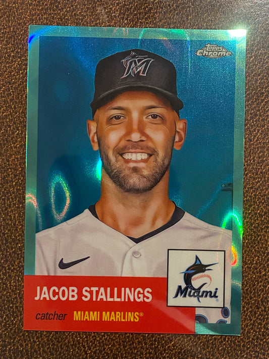 Jacob Stallings - 2022 Topps Chrome Platinum Anniversary - Aqua Raywave /299 - Marlins
