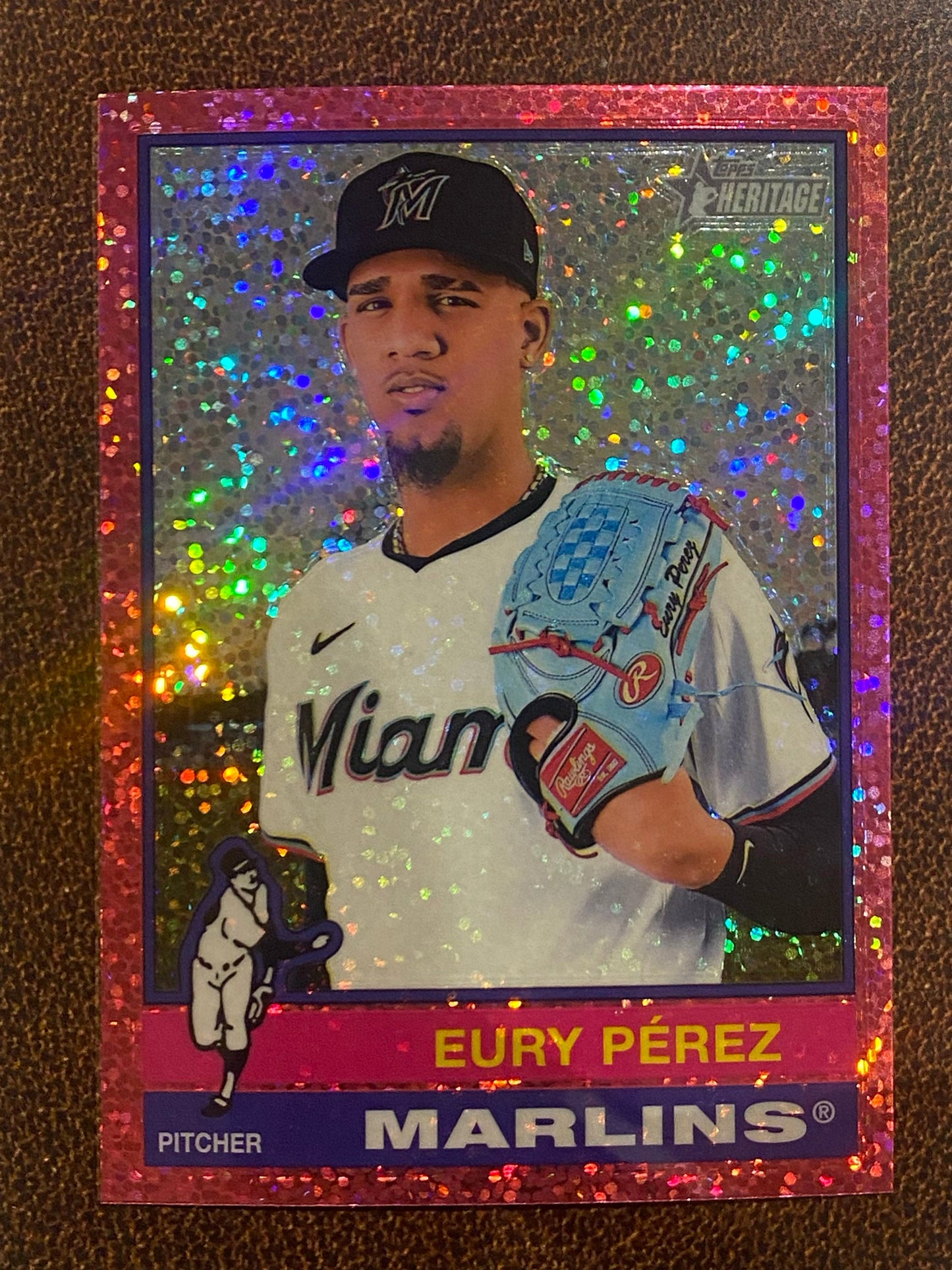 Eury Perez - 2025 Topps Heritage - Pink Sparkle - Marlins