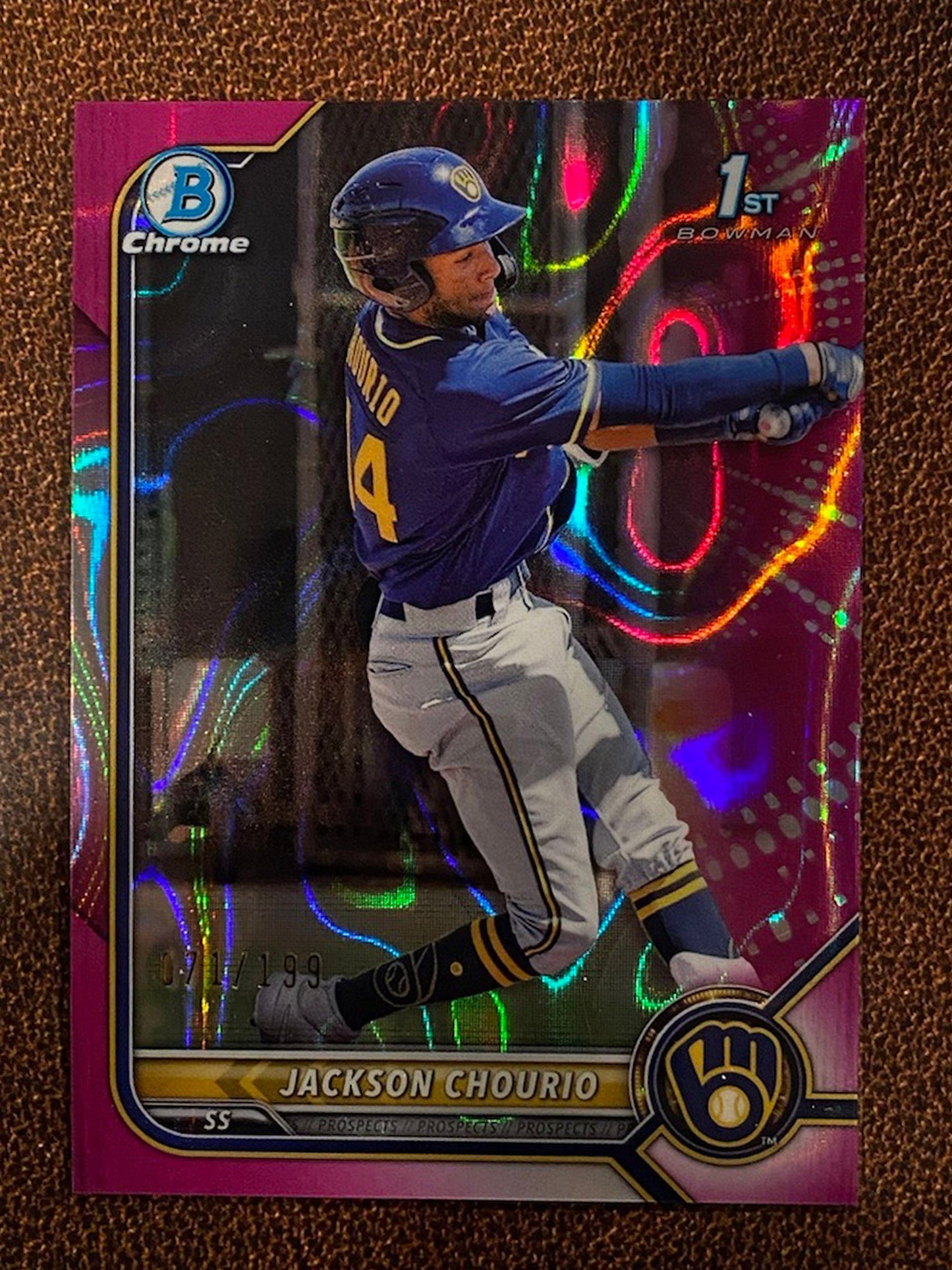 Jackson Chourio - 2022 Bowman - 1st Fuchsia Lava Refractor /199 - Brewers