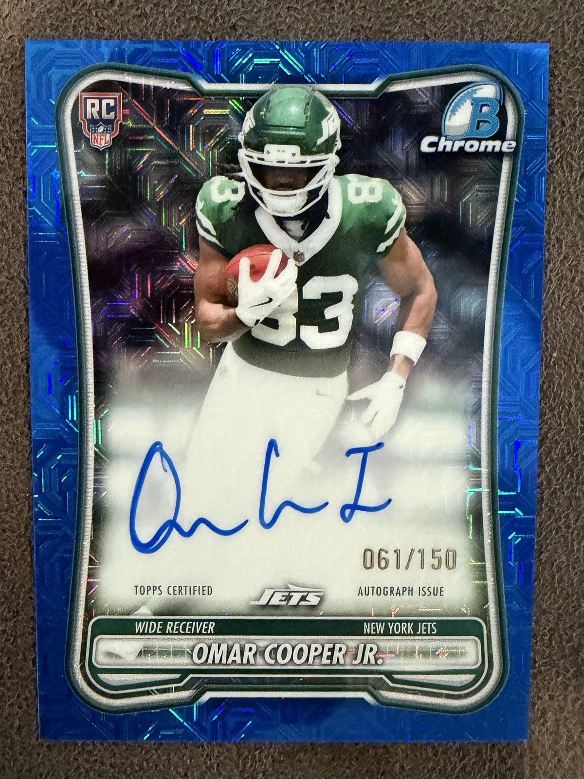 Omar Cooper Jr. - 2026 Bowman Chrome - BLUE Rookie AUTO MOJO /150 - Jets