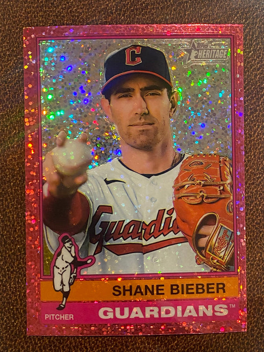 Shane Bieber - 2025 Topps Heritage - Pink Sparkle - Guardians