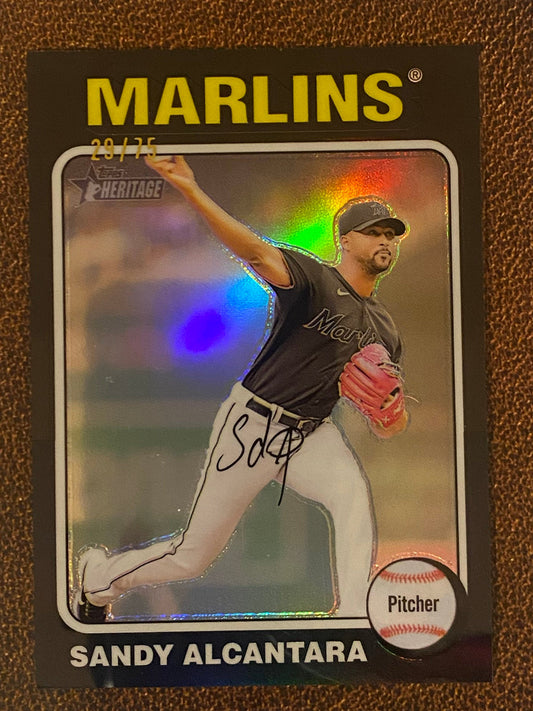 Sandy Alcantara - 2024 Topps Heritage High Number - Black Chrome Refractor /75 - Marlins