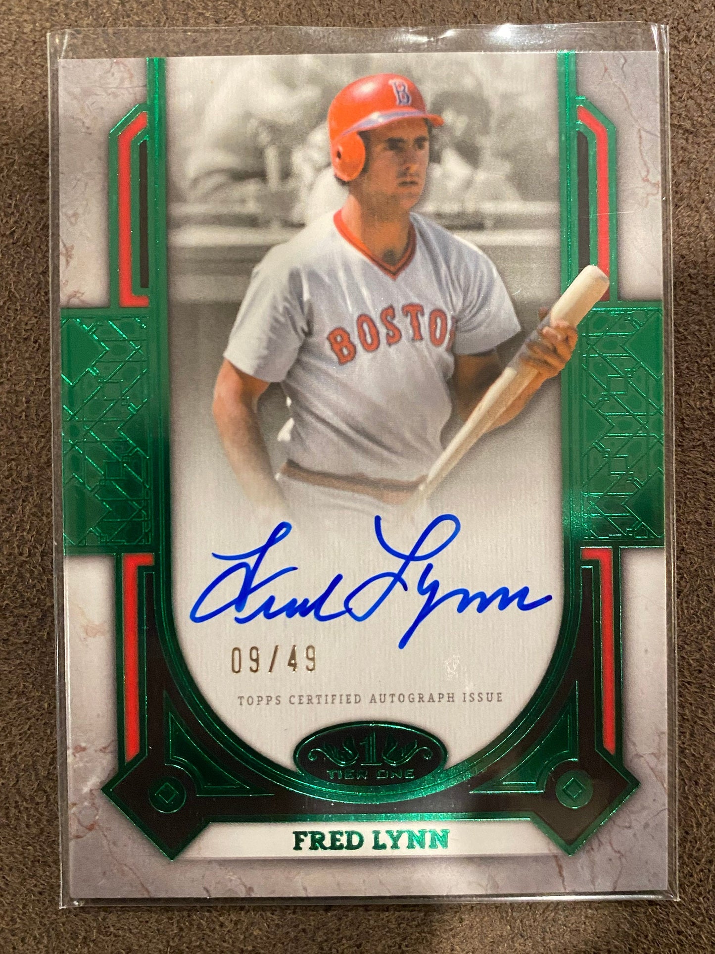 Fred Lynn - 2024 Topps Tier 1 - Prime Performers Green Foil AUTO /49 - Red Sox