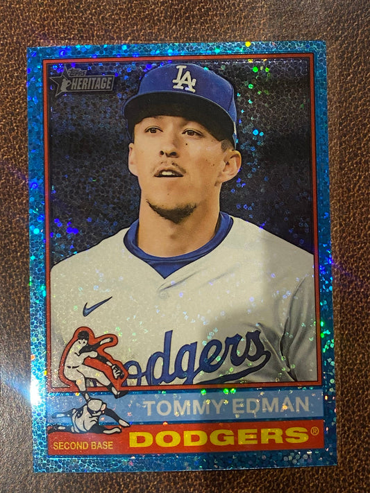 Tommy Edman - 2025 Topps Heritage High Number - Blue Sparkle - Dodgers