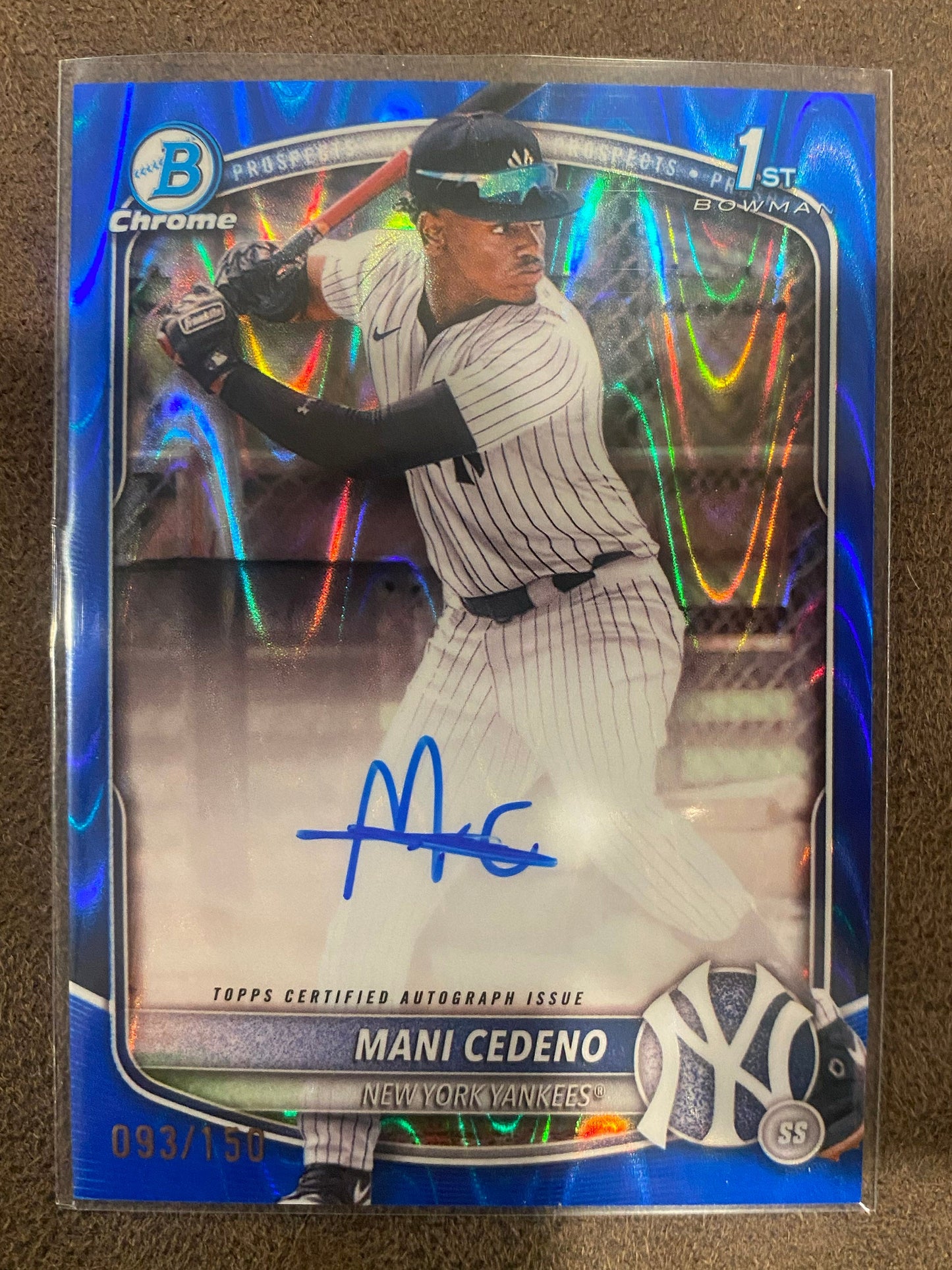 Mani Cedeno - 2025 Bowman Chrome - 1st Blue Raywave AUTO /150 - Yankees