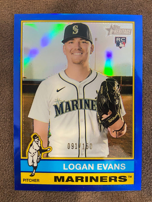 Logan Evans - 2025 Topps Heritage High Number - Blue Refractor /150 - Mariners