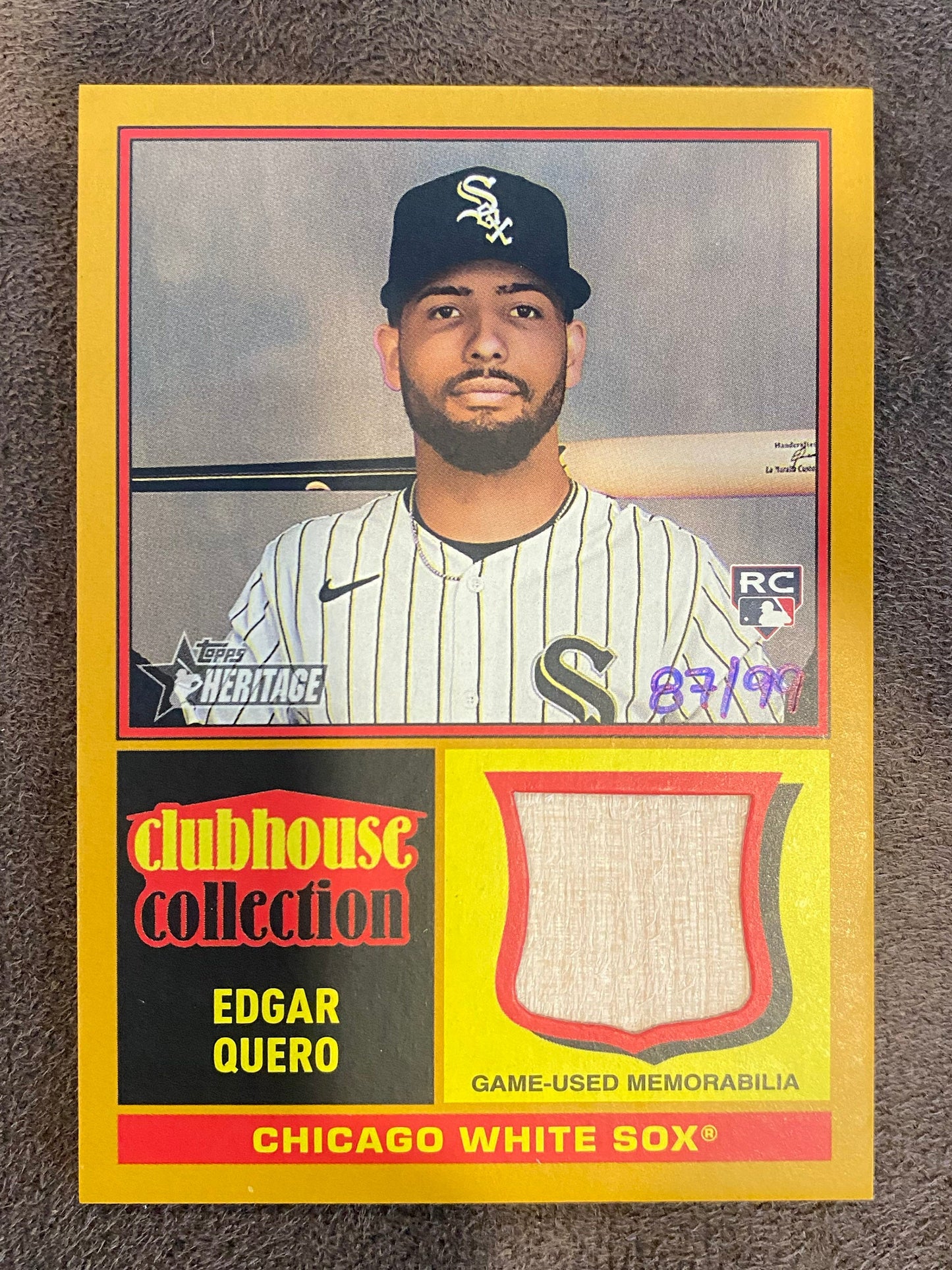 Edgar Quero - 2025 Topps Heritage High Number - Clubhouse Collection GOLD Relic /99 - White Sox
