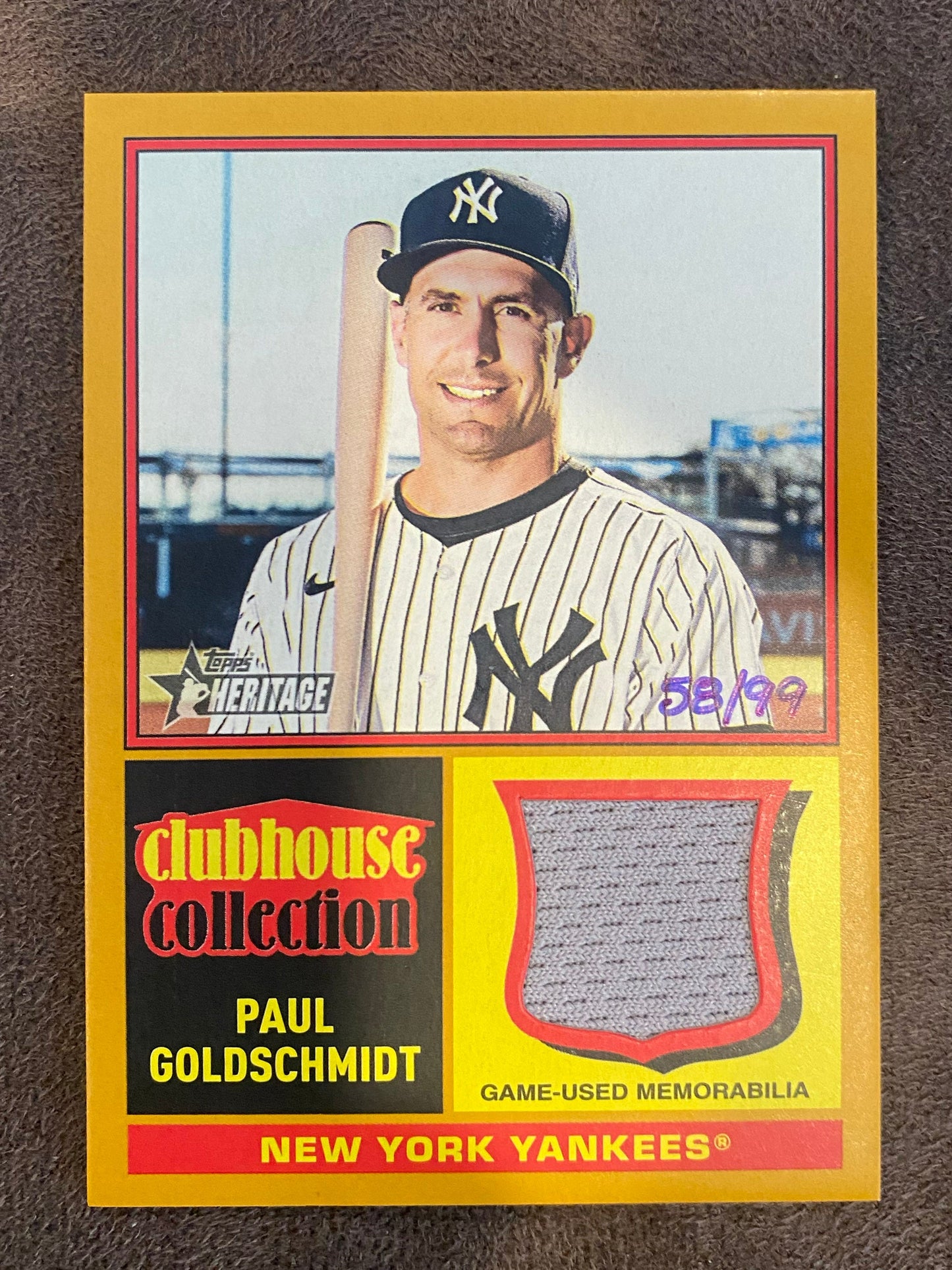 Paul Goldschmidt - 2025 Topps Heritage High Number - Clubhouse Collection GOLD Relic /99 - Yankees