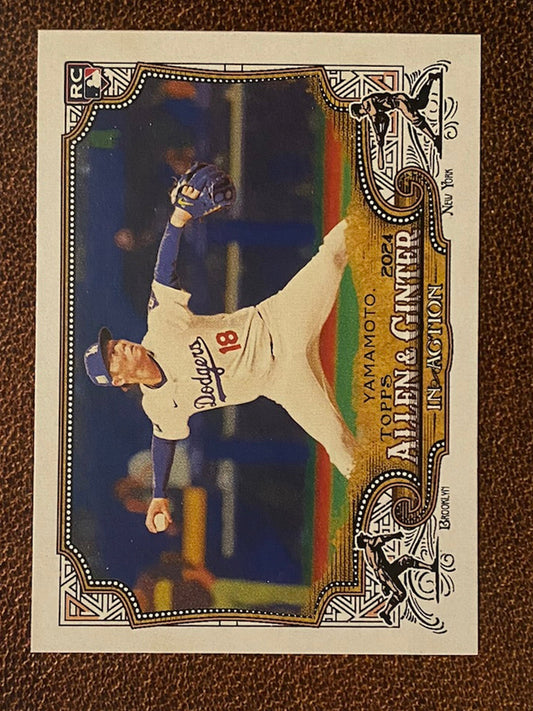 Yoshinobu Yamamoto - 2024 Allen and Ginter - In Action Short Print - Dodgers