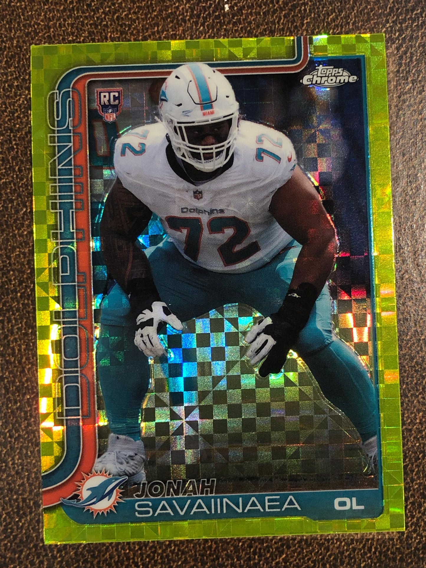 Jonah Savaiinaea - 2025 Topps Chrome - LIME YELLOW XFractor - Dolphins