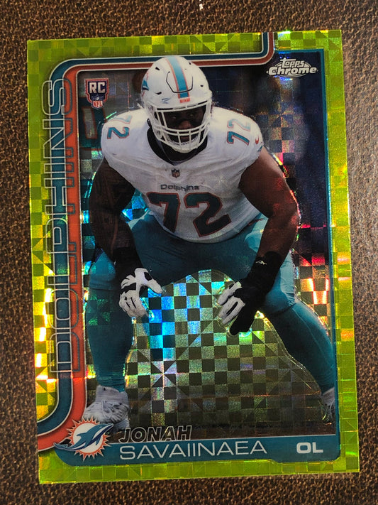 Jonah Savaiinaea - 2025 Topps Chrome - LIME YELLOW XFractor - Dolphins