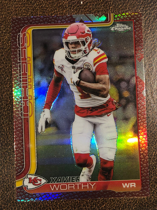 Xavier Worthy - 2025 Topps Chrome - Football Leather Refractor - Chiefs
