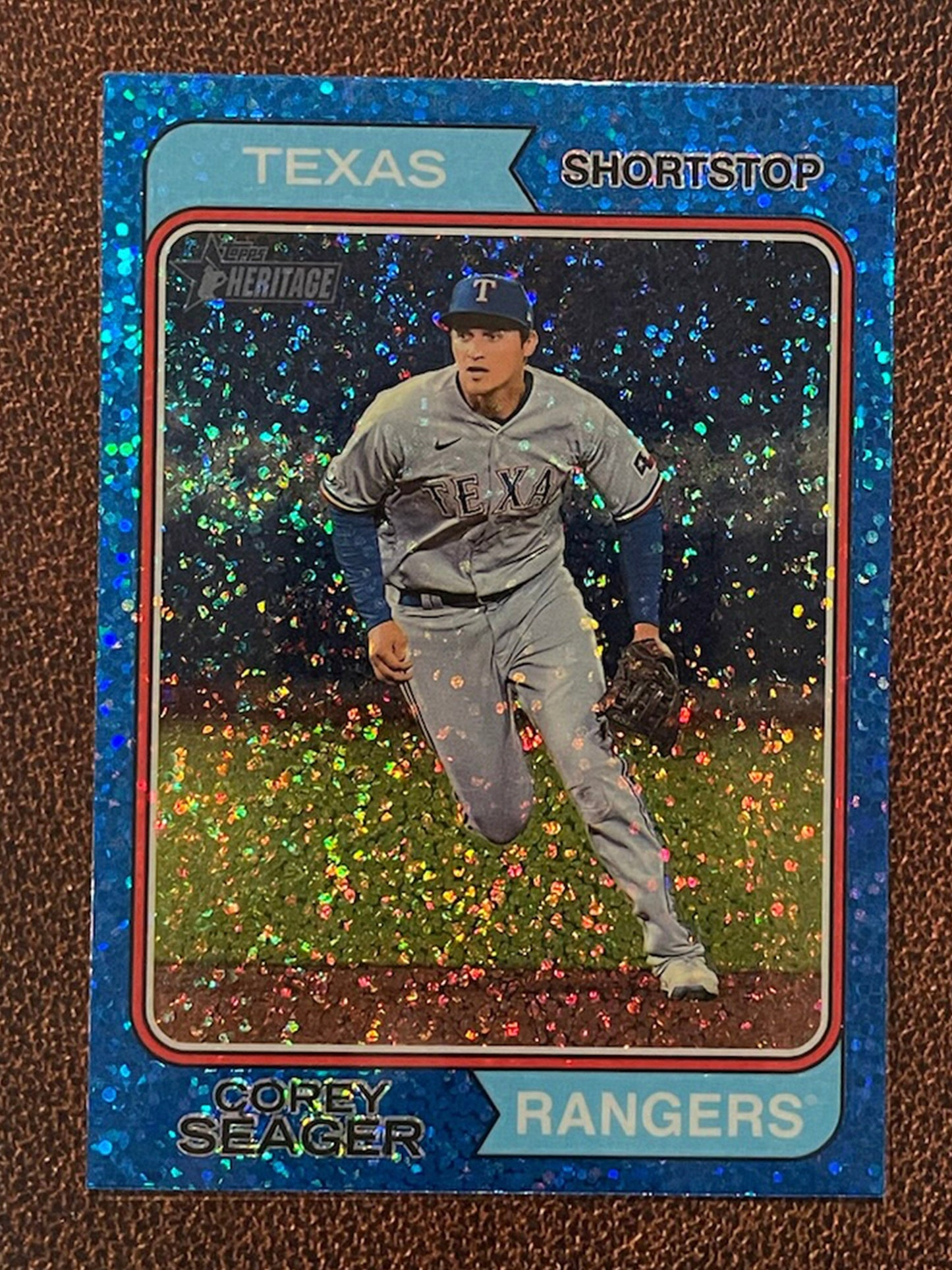 Corey Seager - 2023 Topps Heritage - Blue Sparkle Parallel - Rangers