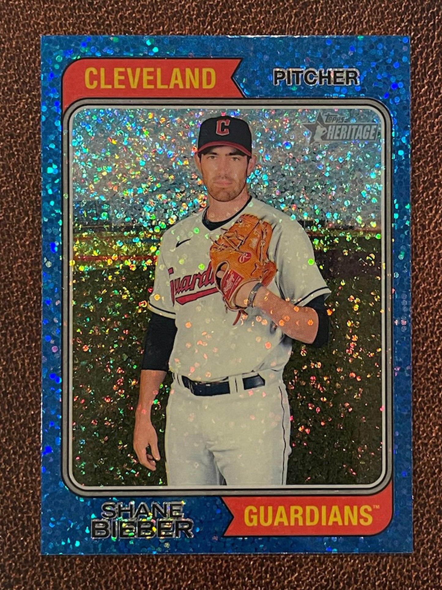 Shane Bieber - 2023 Topps Heritage - Blue Sparkle Parallel - Guardians