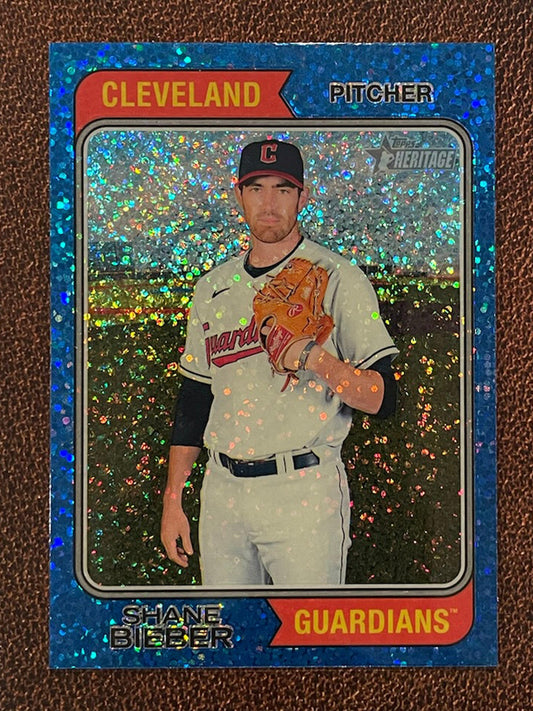 Shane Bieber - 2023 Topps Heritage - Blue Sparkle Parallel - Guardians