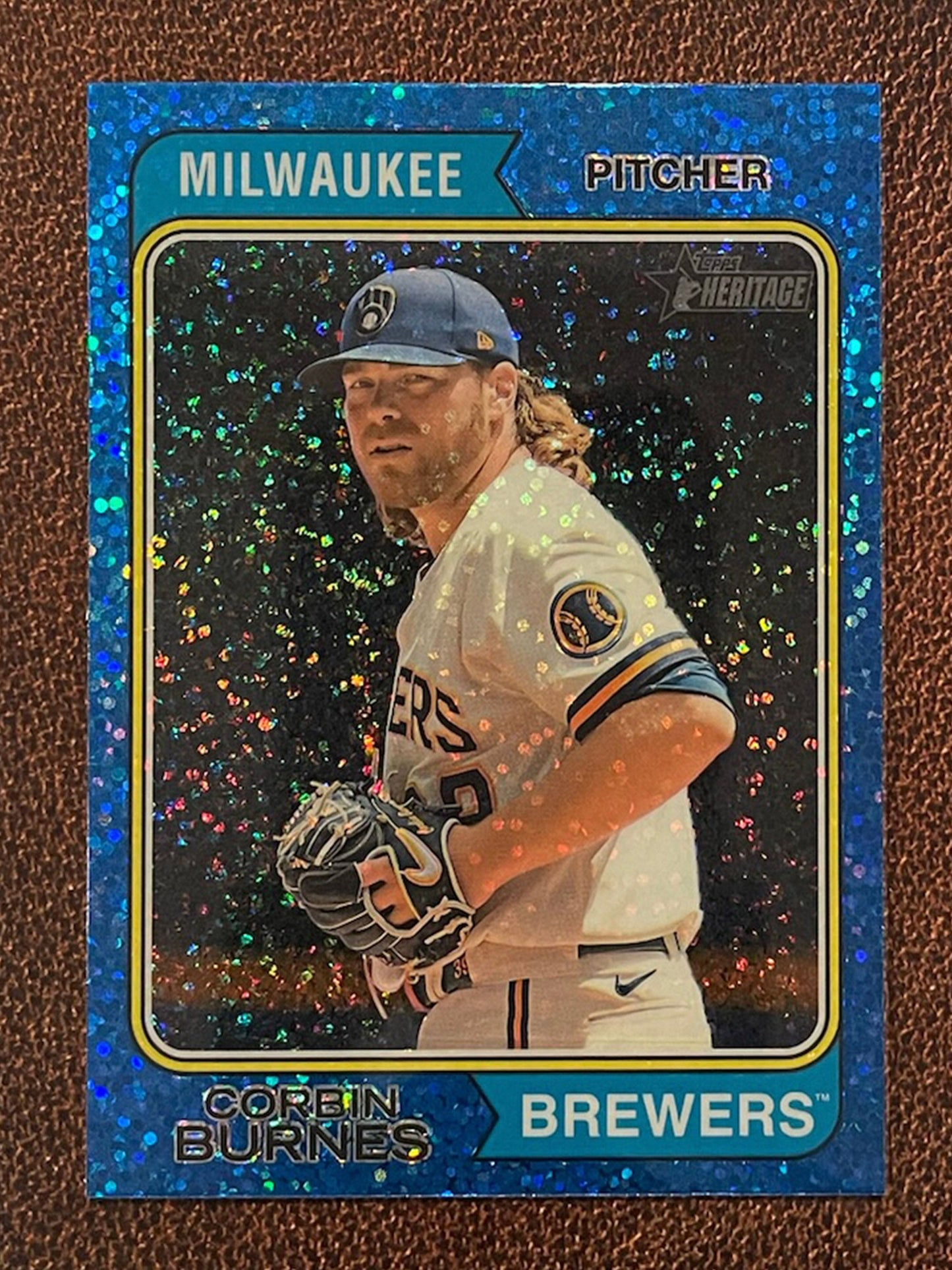 Corbin Burnes - 2023 Topps Heritage - Blue Sparkle Parallel - Brewers