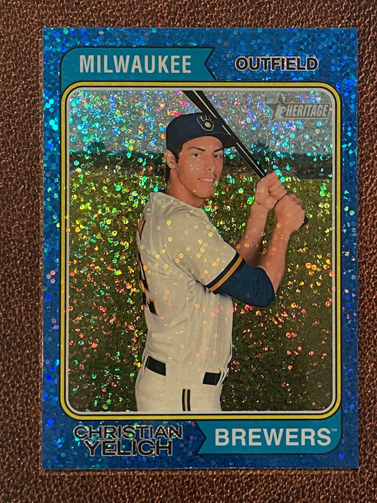 Christian Yelich - 2023 Topps Heritage - Blue Sparkle Parallel - Brewers