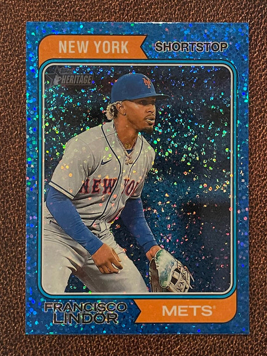Francisco Lindor - 2023 Topps Heritage - Blue Sparkle Parallel - Mets