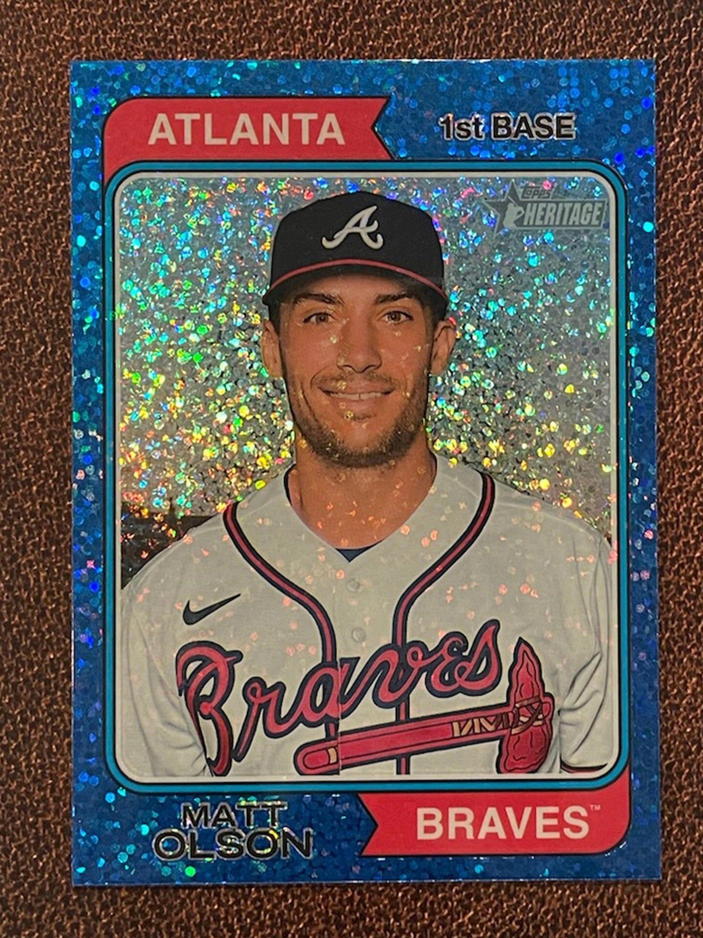 Matt Olson - 2023 Topps Heritage - Blue Sparkle Parallel - Braves