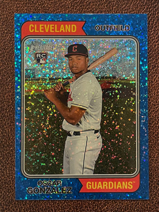 Oscar Gonzalez - 2023 Topps Heritage - Blue Sparkle Parallel - Guardians